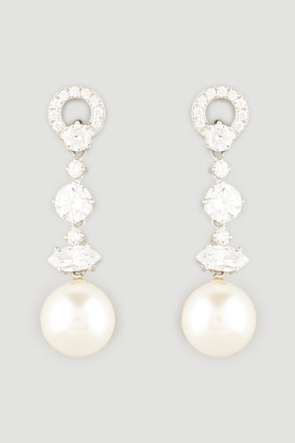 White Finish Pearl Dangler Earrings In Sterling Silver