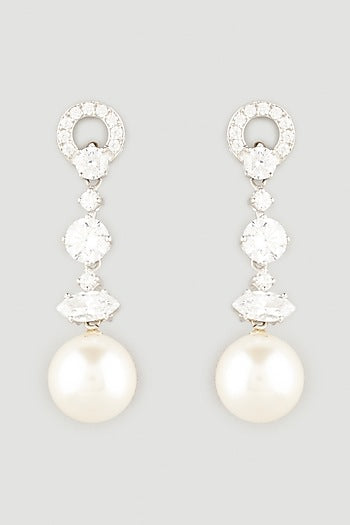White Finish Pearl Dangler Earrings In Sterling Silver