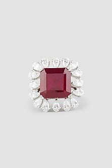 White Finish Ring With Red Stone In Sterling Silver