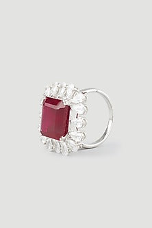 White Finish Ring With Red Stone In Sterling Silver