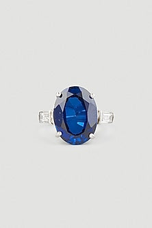White Finish Solitaire Oval Ring In Sterling Silver