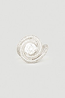 White Finish Round-Cut Swarovski Ring In 92.5 Sterling Silver