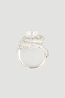 White Finish Round-Cut Swarovski Ring In 92.5 Sterling Silver