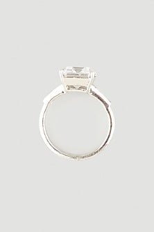 White Finish Emerald-Cut Swarovski Zirconia Ring In 92.5 Sterling Silver