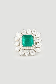 White Finish Swarovski Zirconia Ring In Sterling Silver
