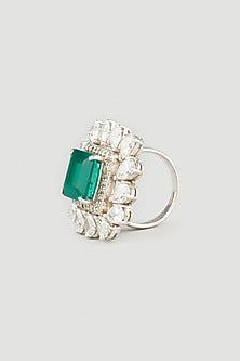 White Finish Swarovski Zirconia Ring In Sterling Silver