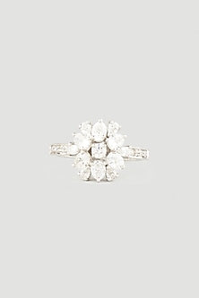 White Finish Swarovski Ring In 92.5 Sterling Silver