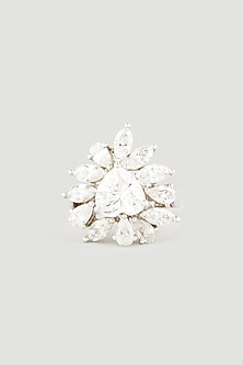 White Finish Swarovski Zirconia Ring In 92.5 Sterling Silver