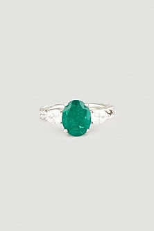 White Finish Oval Swarovski Zirconia Ring In 92.5 Sterling Silver