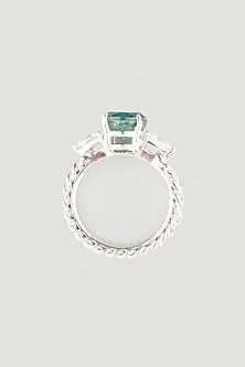 White Finish Oval Swarovski Zirconia Ring In 92.5 Sterling Silver