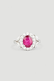 White Finish Oval-Cut Swarovski Zirconia Ring In 92.5 Sterling Silver