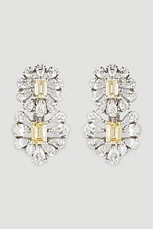 White Finish Swarovski Zirconia Stud Earclips In 92.5 Sterling Silver