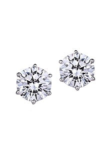 White Finish Swarovski Zirconia Round Stud Earrings In Sterling Silver