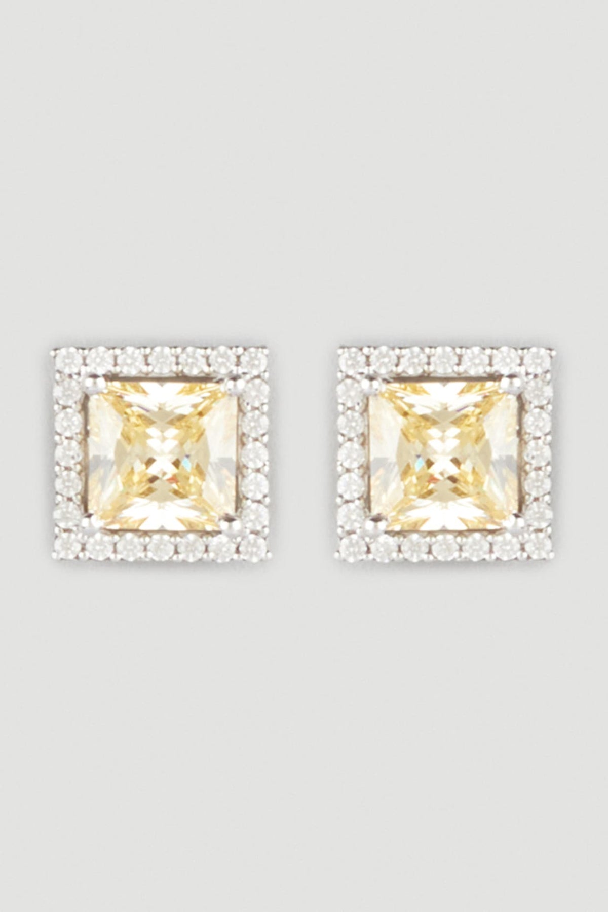 White Finish Yellow Stone Earrings In Sterling Silver