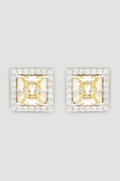 White Finish Yellow Stone Earrings In Sterling Silver
