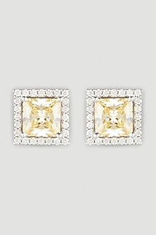 White Finish Yellow Stone Earrings In Sterling Silver