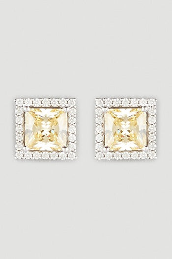 White Finish Yellow Stone Earrings In Sterling Silver