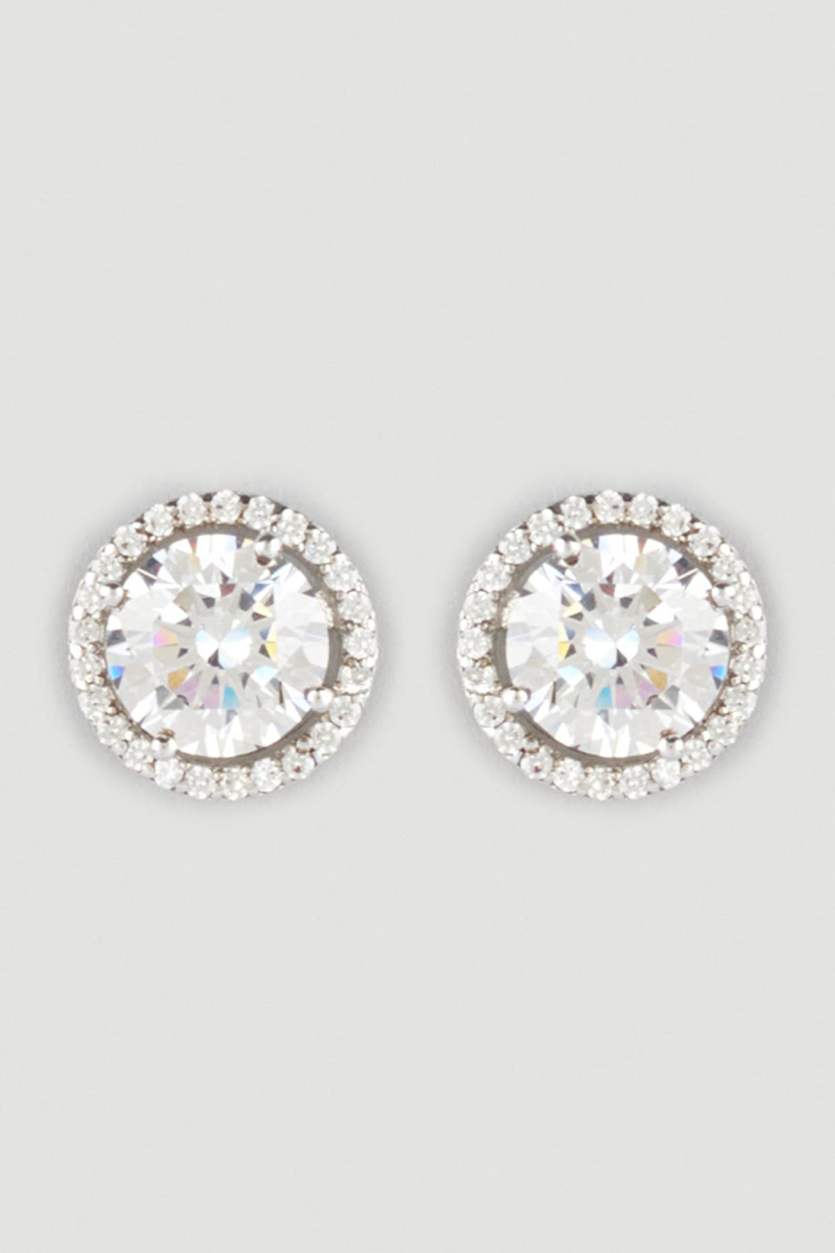 White Finish Round Stud Earrings In Sterling Silver