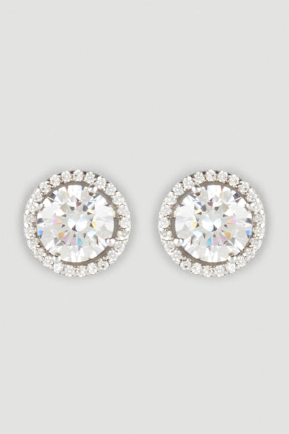 White Finish Round Stud Earrings In Sterling Silver