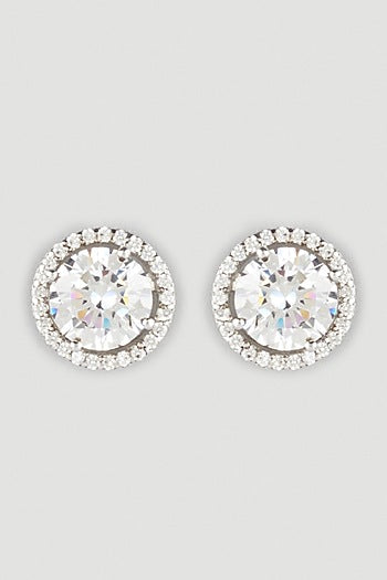 White Finish Round Stud Earrings In Sterling Silver