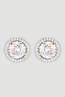 White Finish Round Stud Earrings In Sterling Silver