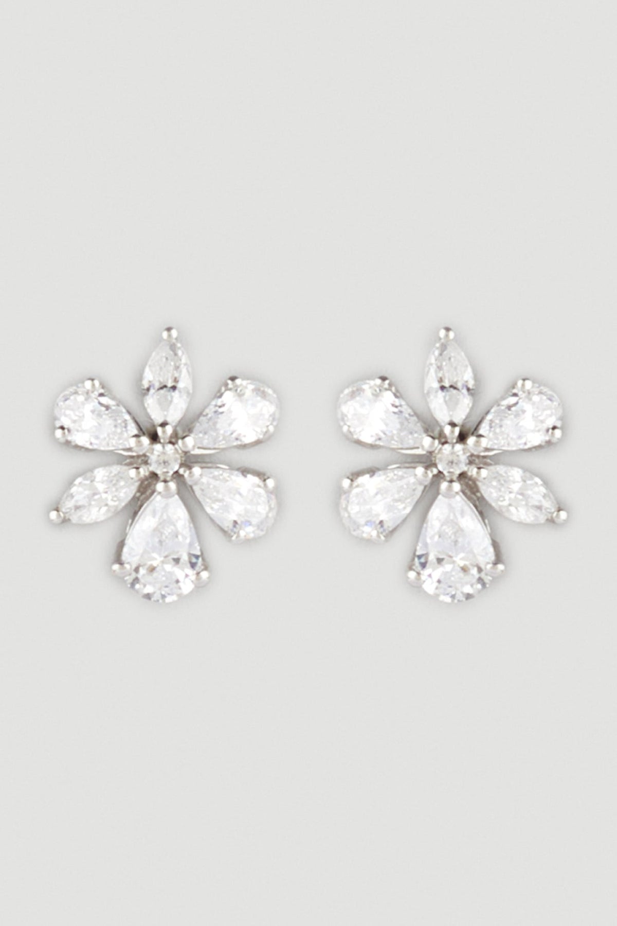 White Finish Swarovski Zirconia Floral Earrings In Sterling Silver
