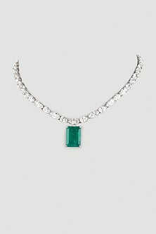 White Finish Green Swarovski Zirconia Necklace In 92.5 Sterling Silver