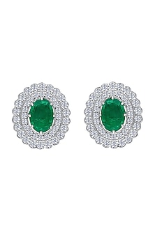 White Finish Emerald Synthetic Stone Earclip In Sterling Silver
