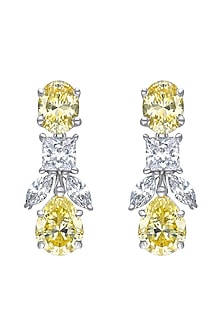 White Finish Yellow Swarovski Zirconia Earrings In Sterling Silver