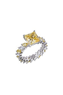 White Finish Yellow Swarovski Zirconia Ring In Sterling Silver