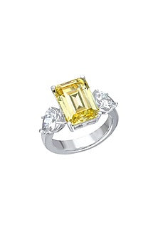 White Finish Ring With Yellow Swarovski Zirconia In Sterling Silver