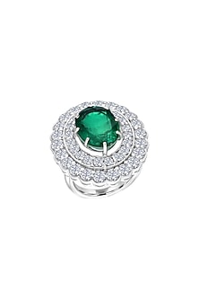 White Finish Green Crystal & Swarovski Ring In Sterling Silver