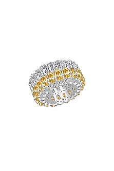 White Finish Yellow & White Band Ring In Sterling Silver