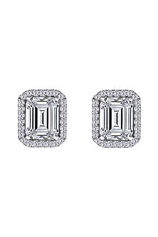 White Finish Swarovski Stud Earrings In Sterling Silver