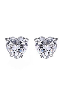 White Finish Heart Stud Earrings In Sterling Silver