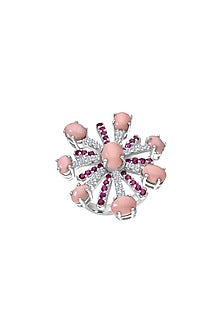 White Finish Colorful Zirconia Ring In Sterling Silver