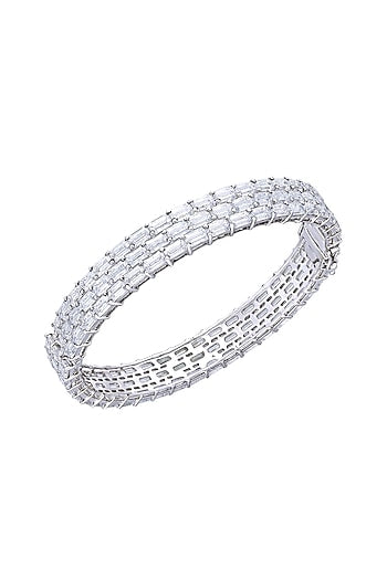 White Finish Swarovski Bangle In Sterling Silver