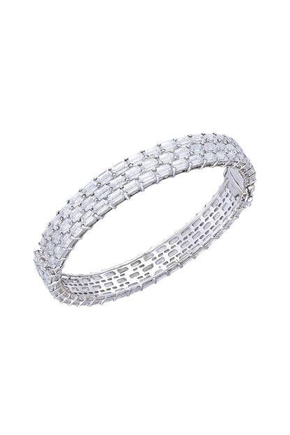 White Finish Swarovski Bangle In Sterling Silver