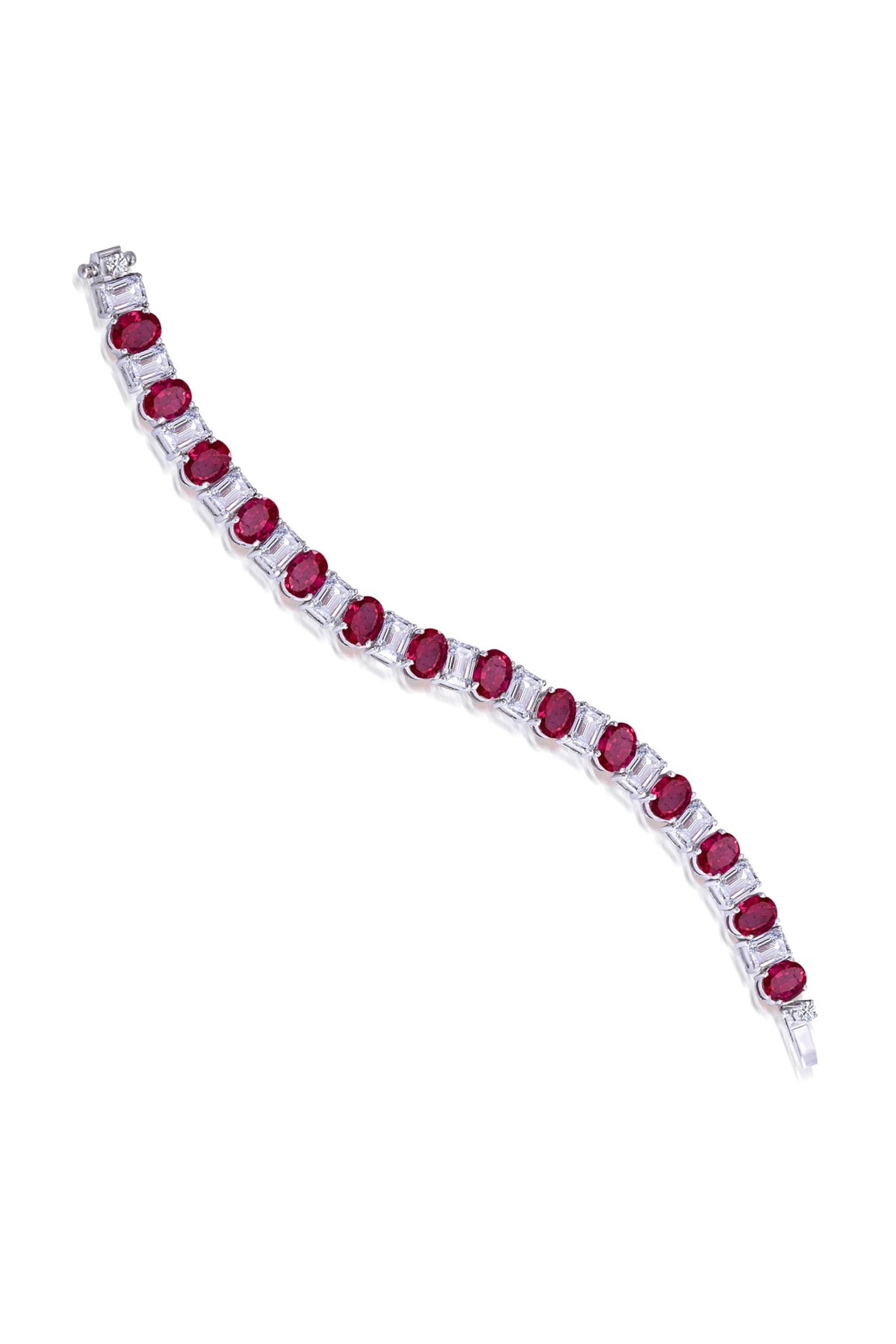 White Finish Red Stones & Swarovski Bracelet In Sterling Silver