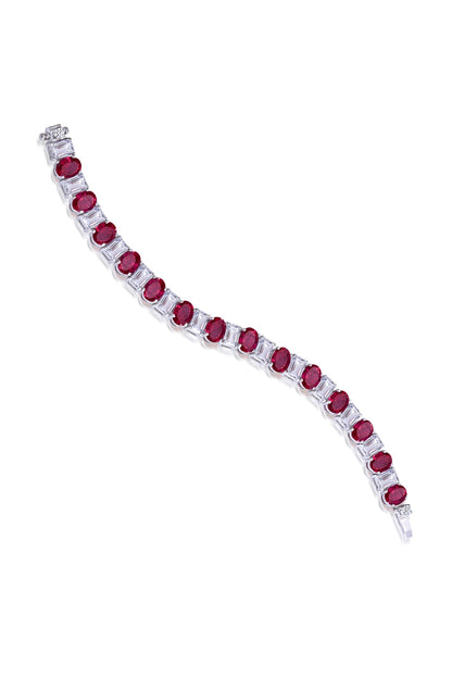 White Finish Red Stones & Swarovski Bracelet In Sterling Silver