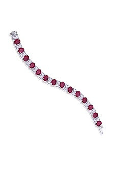 White Finish Red Stones & Swarovski Bracelet In Sterling Silver