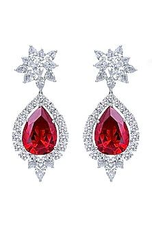 White Finish Synthetic Stone Earrings In Sterling Silver