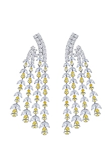 White Finish Yellow Swarovski Earrings In Sterling Silver