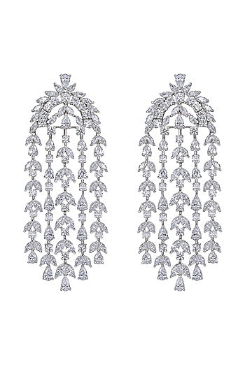 White Finish Swarovski Earrings In Sterling Silver