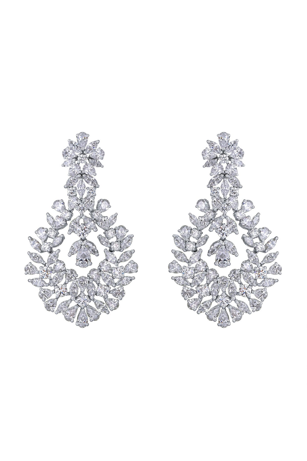 White Finish Zirconia Dangler Earrings In Sterling Silver