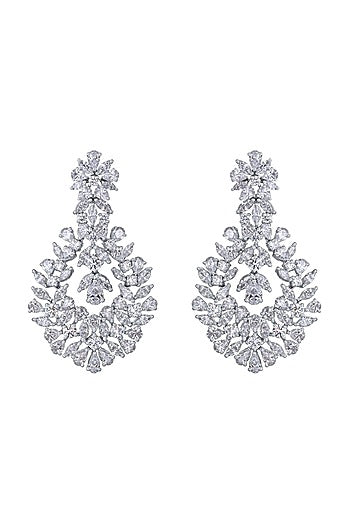 White Finish Zirconia Dangler Earrings In Sterling Silver