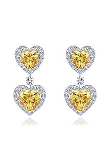 White Finish Yellow & White Swarovski Zirconia Heart-Shaped Earrings In Sterling Silver