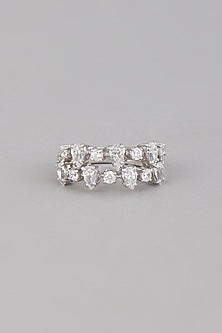 White Finish Swarovski Ring In Sterling Silver
