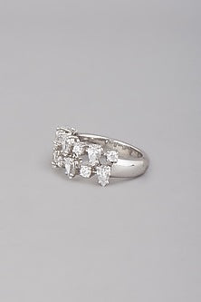 White Finish Swarovski Ring In Sterling Silver