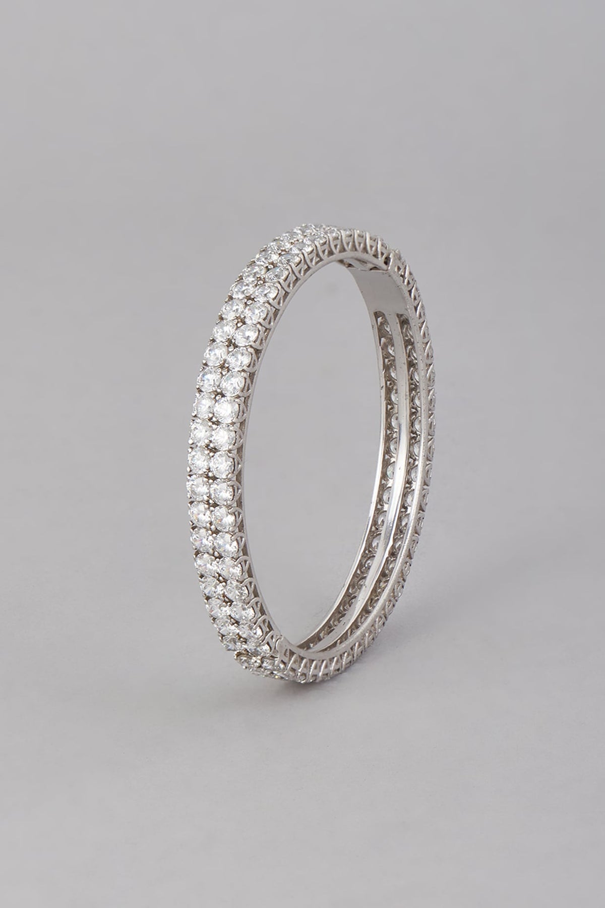 White Finish Zirconia Bangle In Sterling Silver
